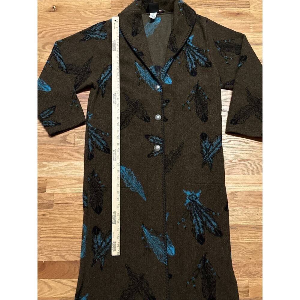 Vintage Mazmanian Women’s Small Aztec Feather Print Long Jacket Brown USA 46” - Picture 10 of 10
